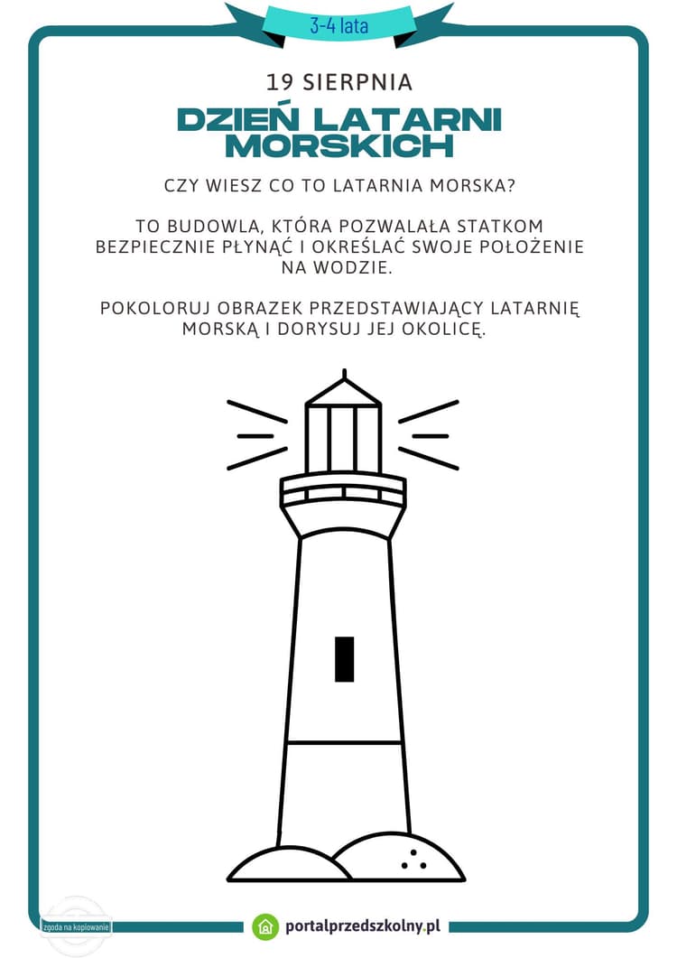 Karta pracy dla 3 i 4-latków na 19 sierpnia (Dzień Latarni Morskich)