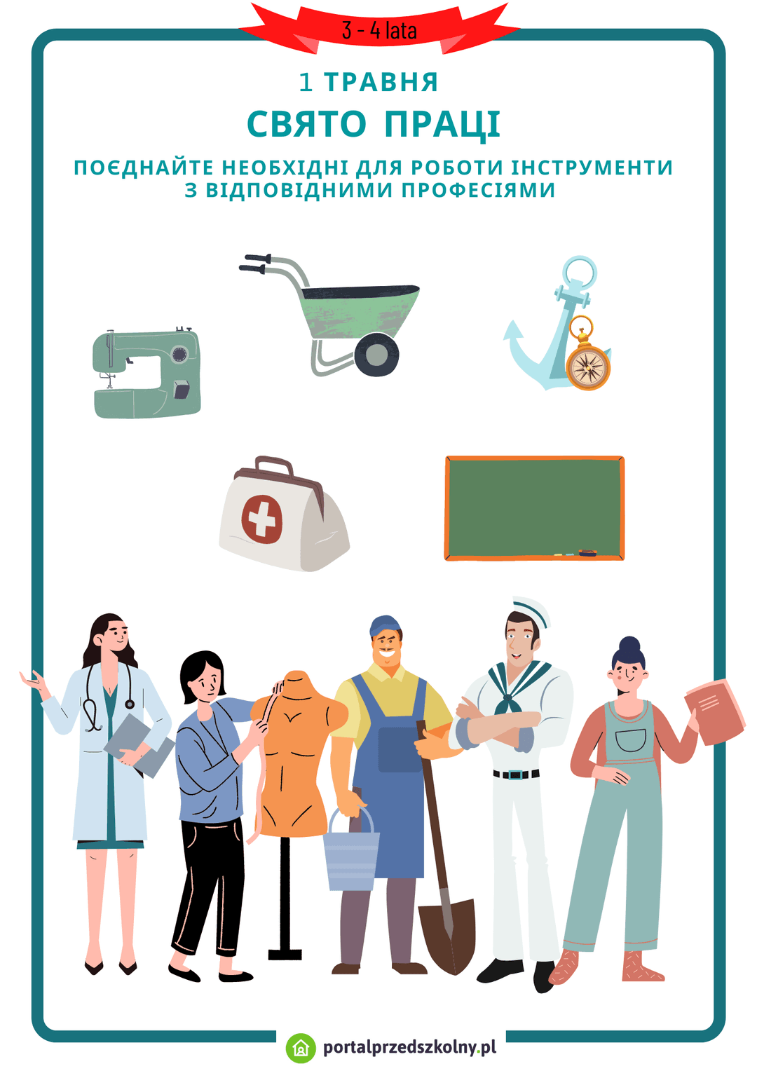   Karta pracy dla 3 i 4 latków na 1 maja - wersją w języku ukraińskim