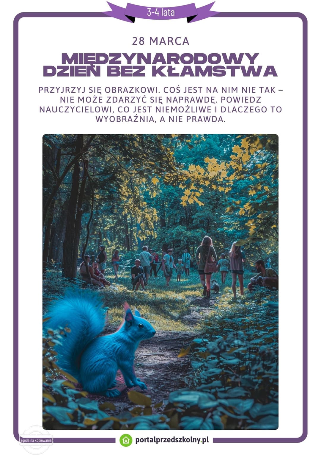 Karta pracy dla 3 i 4-latków na 28 marca (Międzynarodowy Dzień bez Kłamstwa)