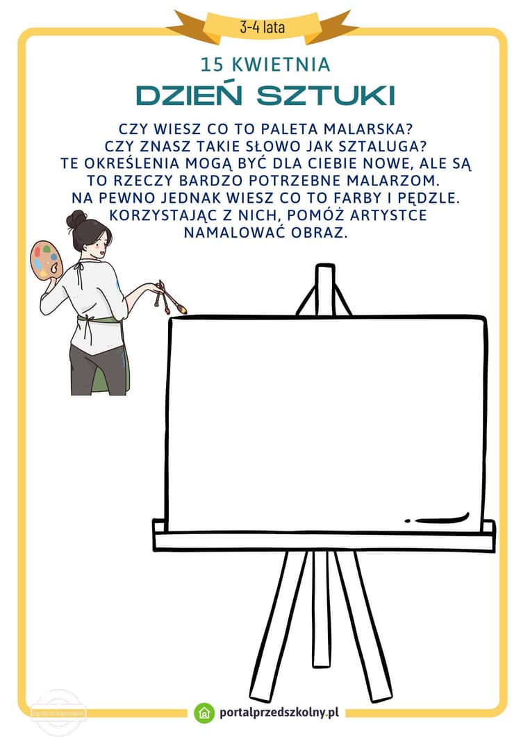 Karta pracy dla 3 i 4-latków na 5 kwietnia (Dzień Sztuki)