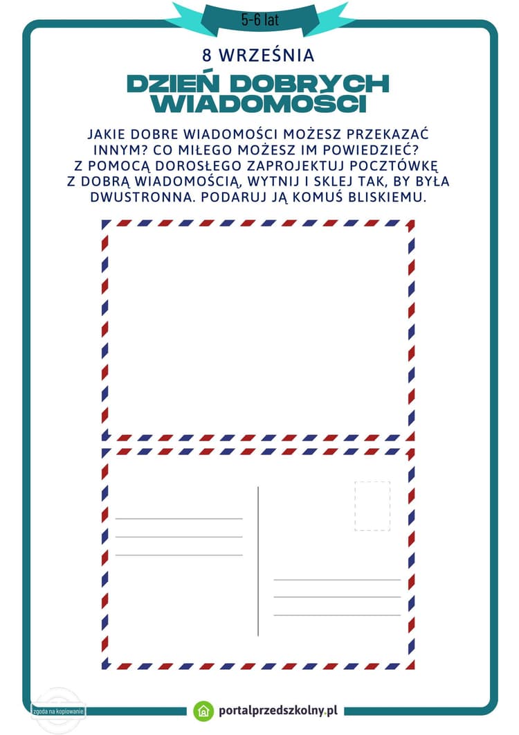 Karta pracy dla 5 i 6-latków na 8 września Dzień Dobrych Wiadomości