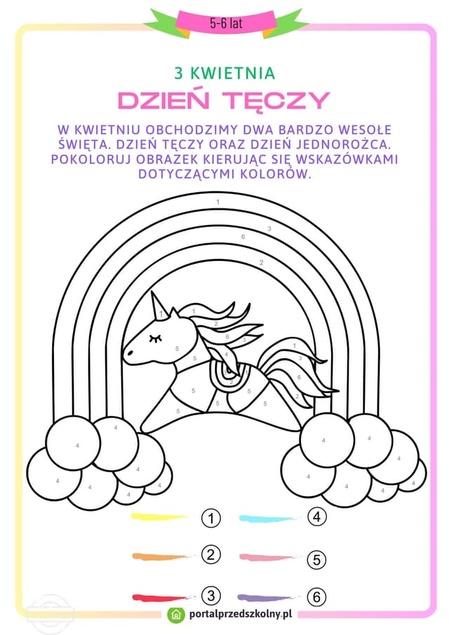   Karta pracy dla 5 i 6-latków na 3 kwietnia (Dzień Tęczy)