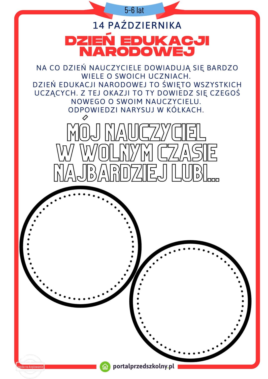 Karta pracy dla 5 i 6-latków na 14 października Dzień Edukacji Narodowej