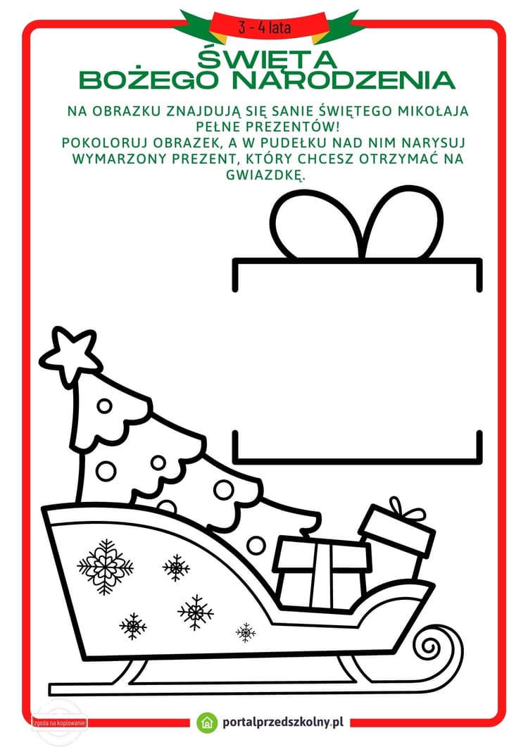 Karta pracy dla 3 i 4-latków na 25 grudnia (Boże Narodzenie)