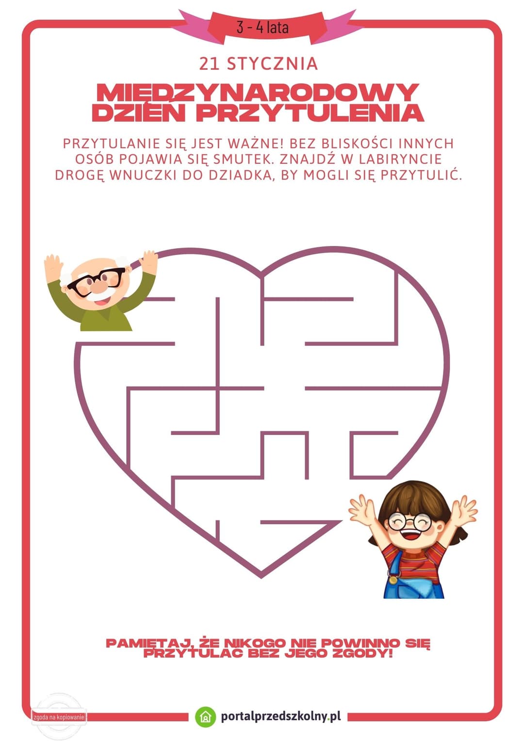   Karta pracy dla 5 i 6-latków na 21 stycznia (Dzień Przytulania)