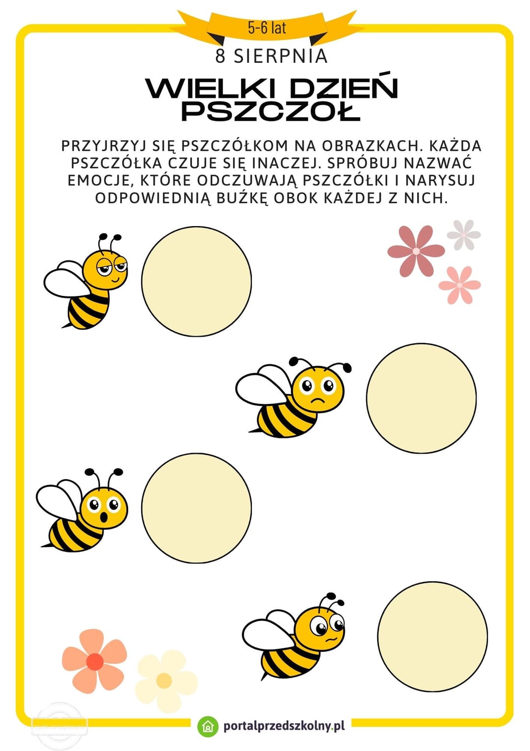 Karta pracy dla 5 i 6-latków na 8 sierpnia (Wielki Dzień Pszczół)