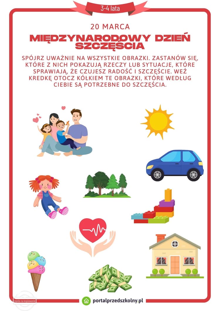   Karta pracy dla 3 i 4-latków na 20 marca (Międzynarodowy Dzień Szczęścia)
