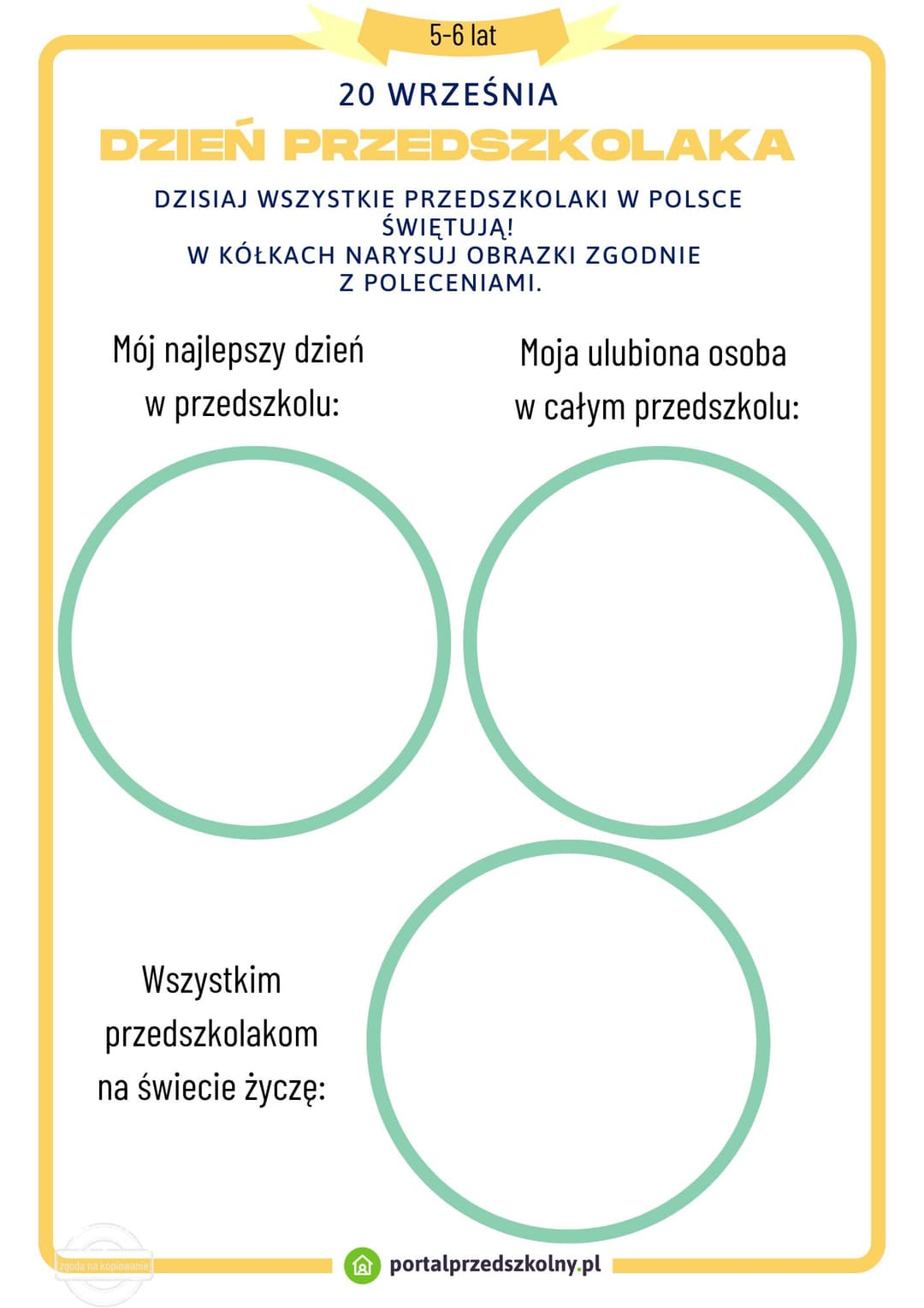 Karta pracy dla 5 i 6-latków na 20 września Dzień Przedszkolaka