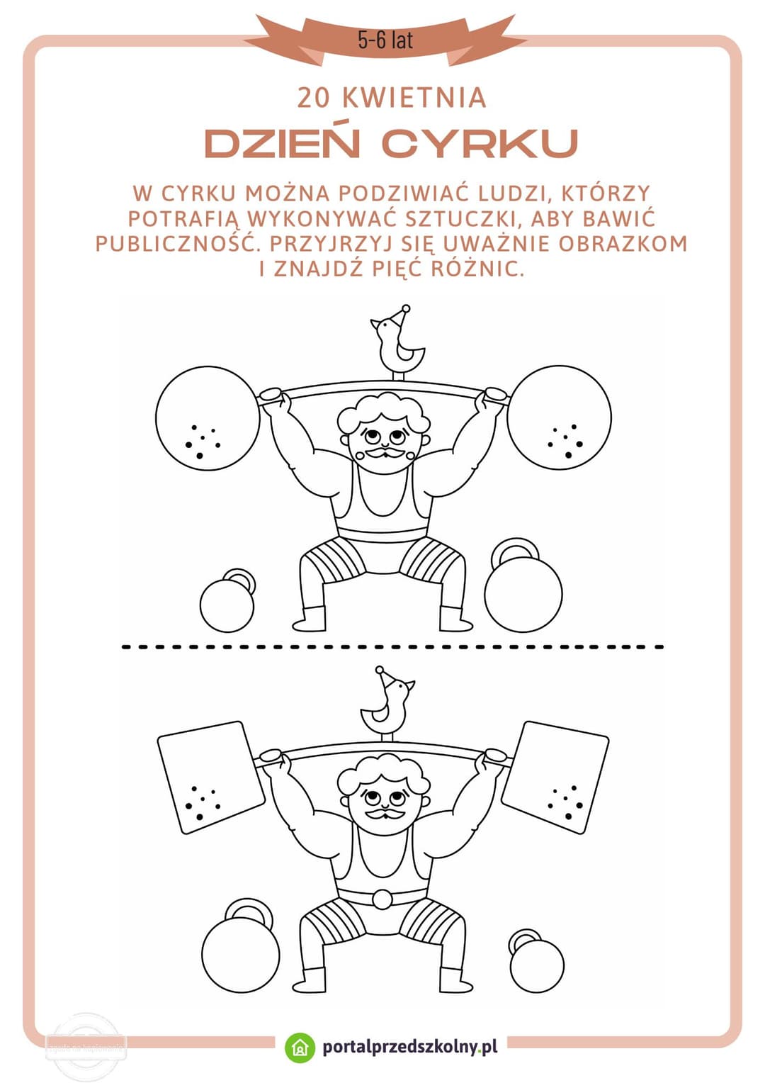   Karta pracy dla 5 i 6-latków na 20 kwietnia (Dzień Cyrku)
