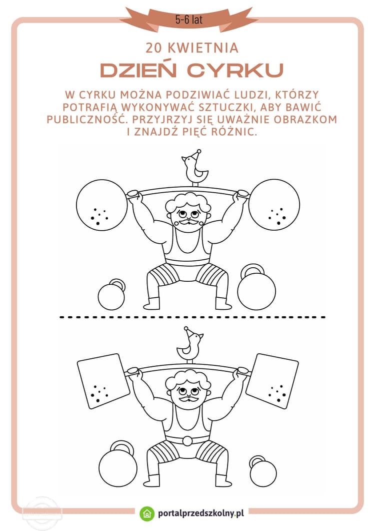   Karta pracy dla 5 i 6-latków na 20 kwietnia (Dzień Cyrku)