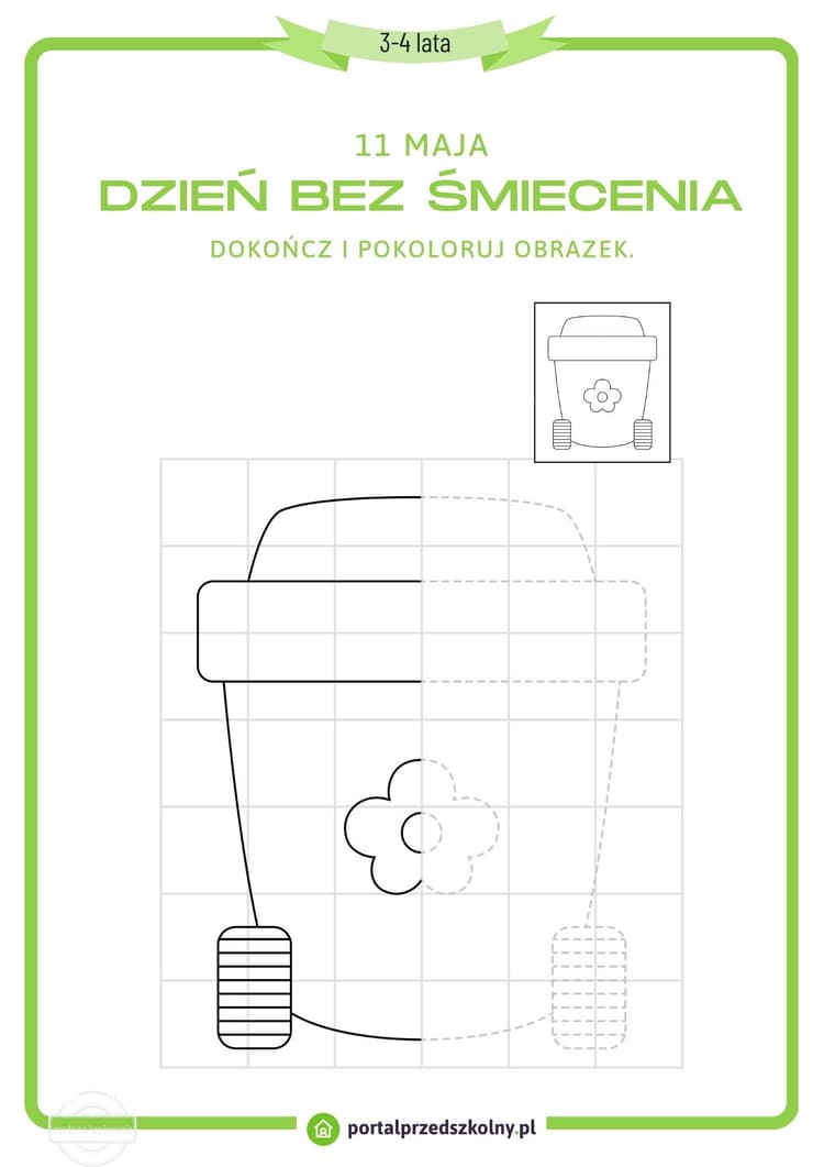 Karta pracy dla 3 i 4-latków na 11 maja (Dzień Bez Śmiecenia)