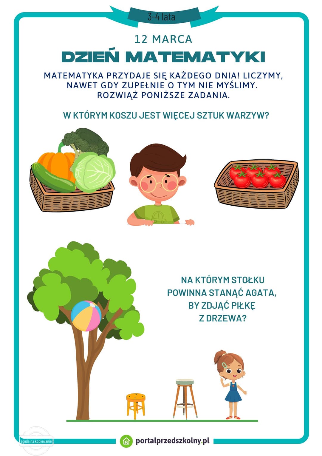   Karta pracy dla 3 i 4-latków na 12 marca (Dzień Matematyki)
