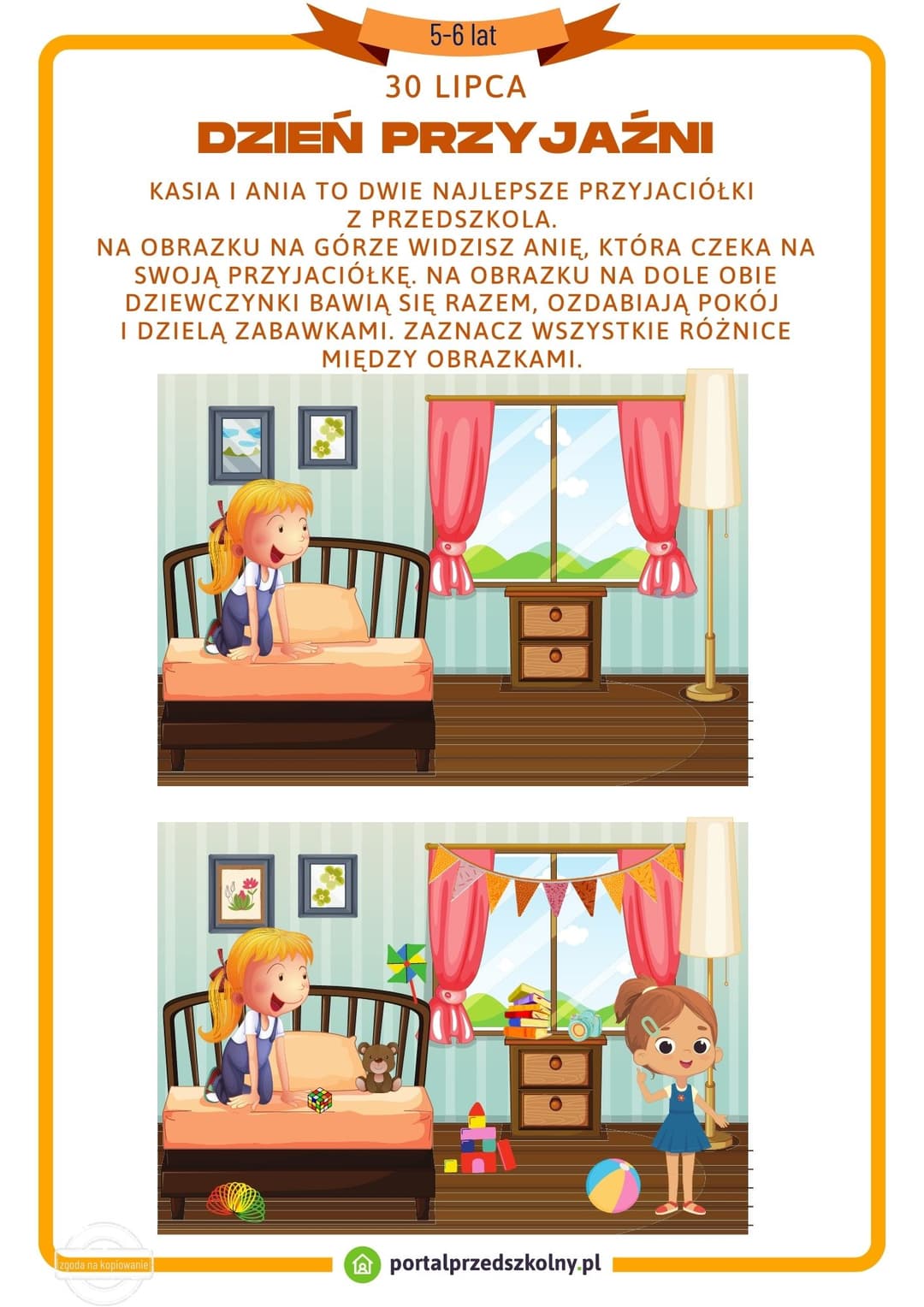 Karta pracy dla 5 i 6-latków na 30 lipca (Dzień Przyjaźni) 