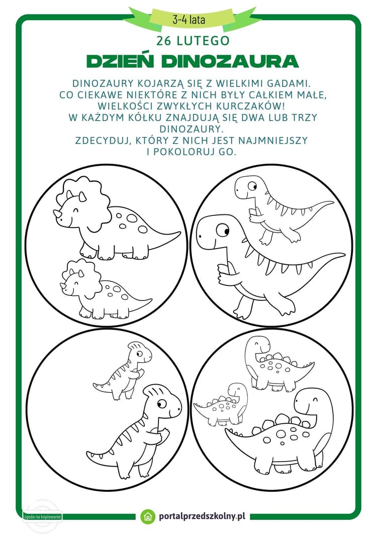 Karta pracy dla 3 i 4-latków na 26 lutego (Dzień Dinozaura)