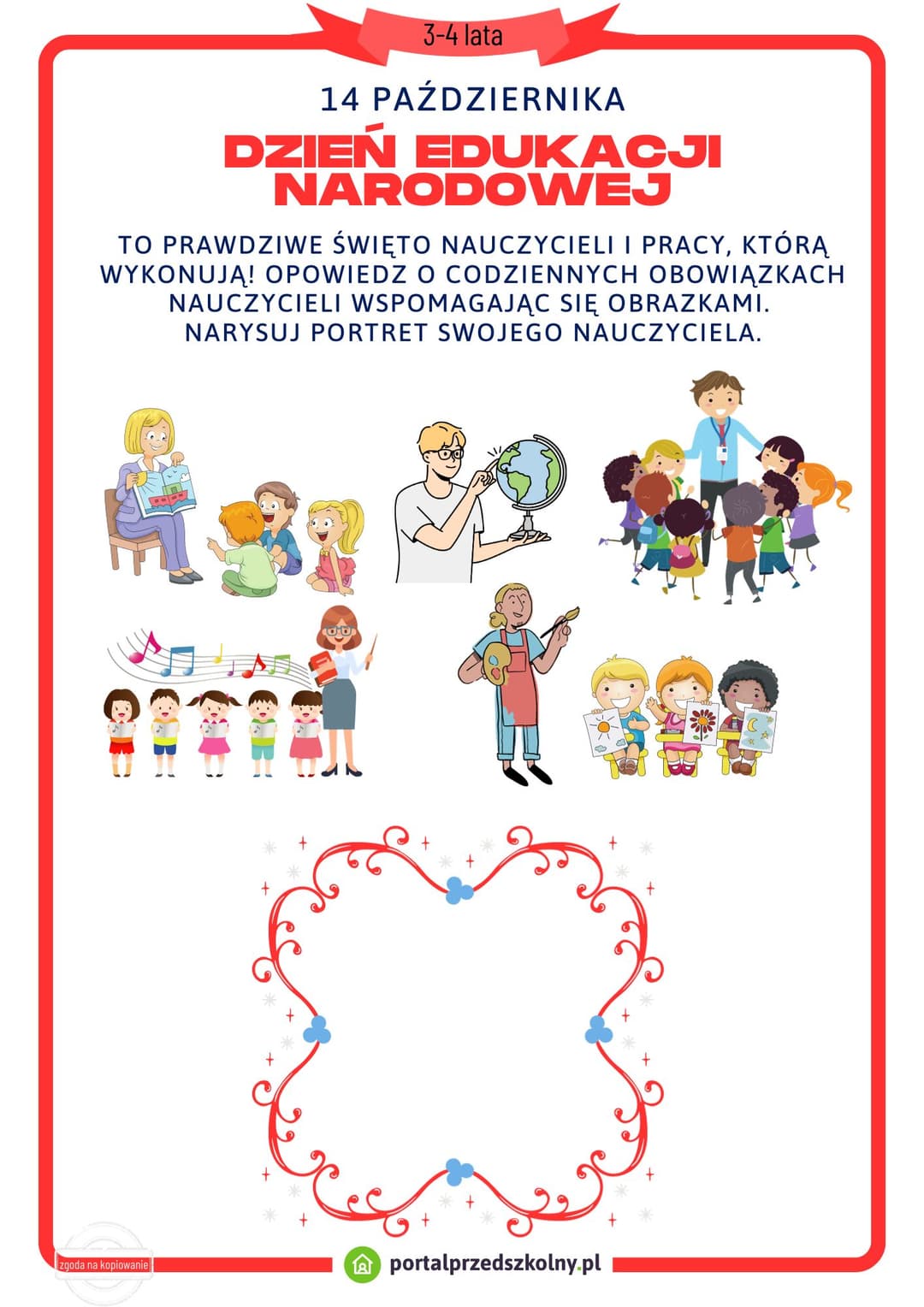 Karta pracy dla 3 i 4-latków na 14 października (Dzień Nauczyciela)