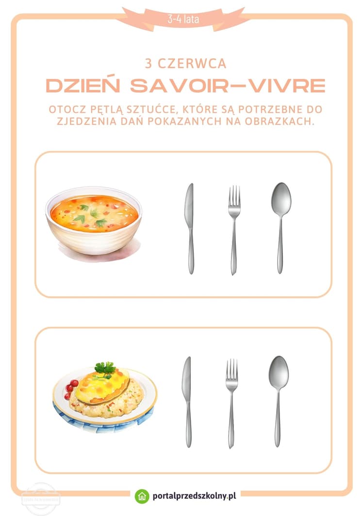   Karta pracy dla 3 i 4-latków na 3 czerwca (Dzień Savoir-Vivre)