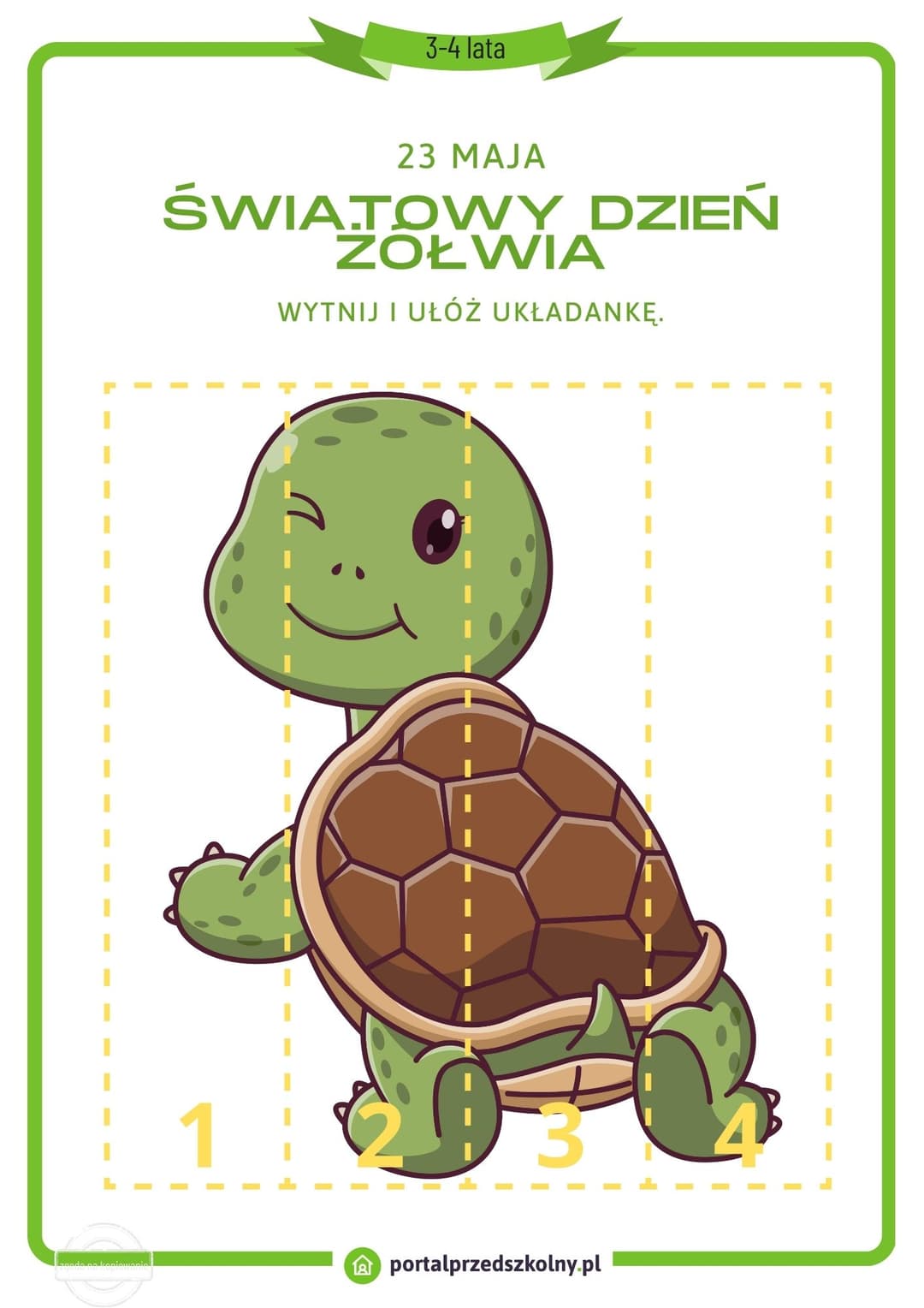   Karta pracy dla 3 i 4-latków na 23 maja (Dzień Żółwia)