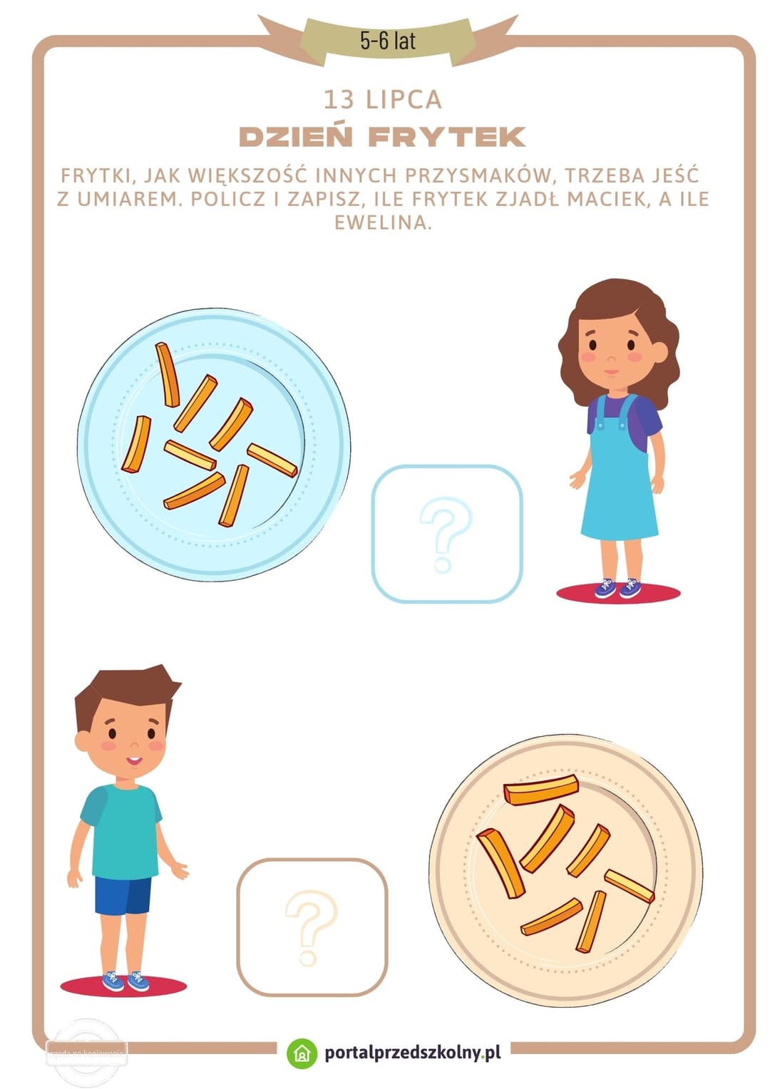 Karta pracy dla 5 i 6-latków na 13 lipca (Dzień Frytek) 