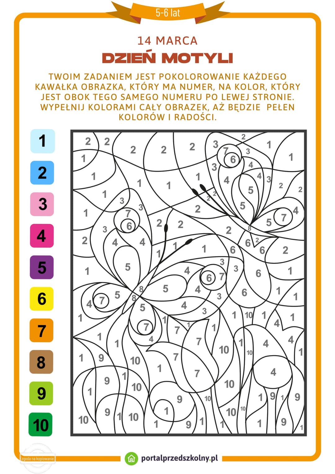   Karta pracy dla 5-6-latków na 14 marca (Dzień Motyli)