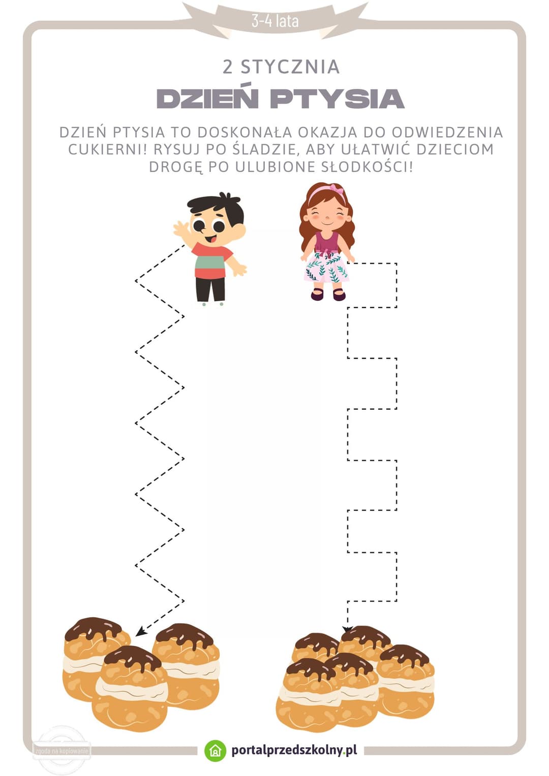   Karta pracy dla 3 i 4-latków na 2 stycznia (Dzień Ptysia)