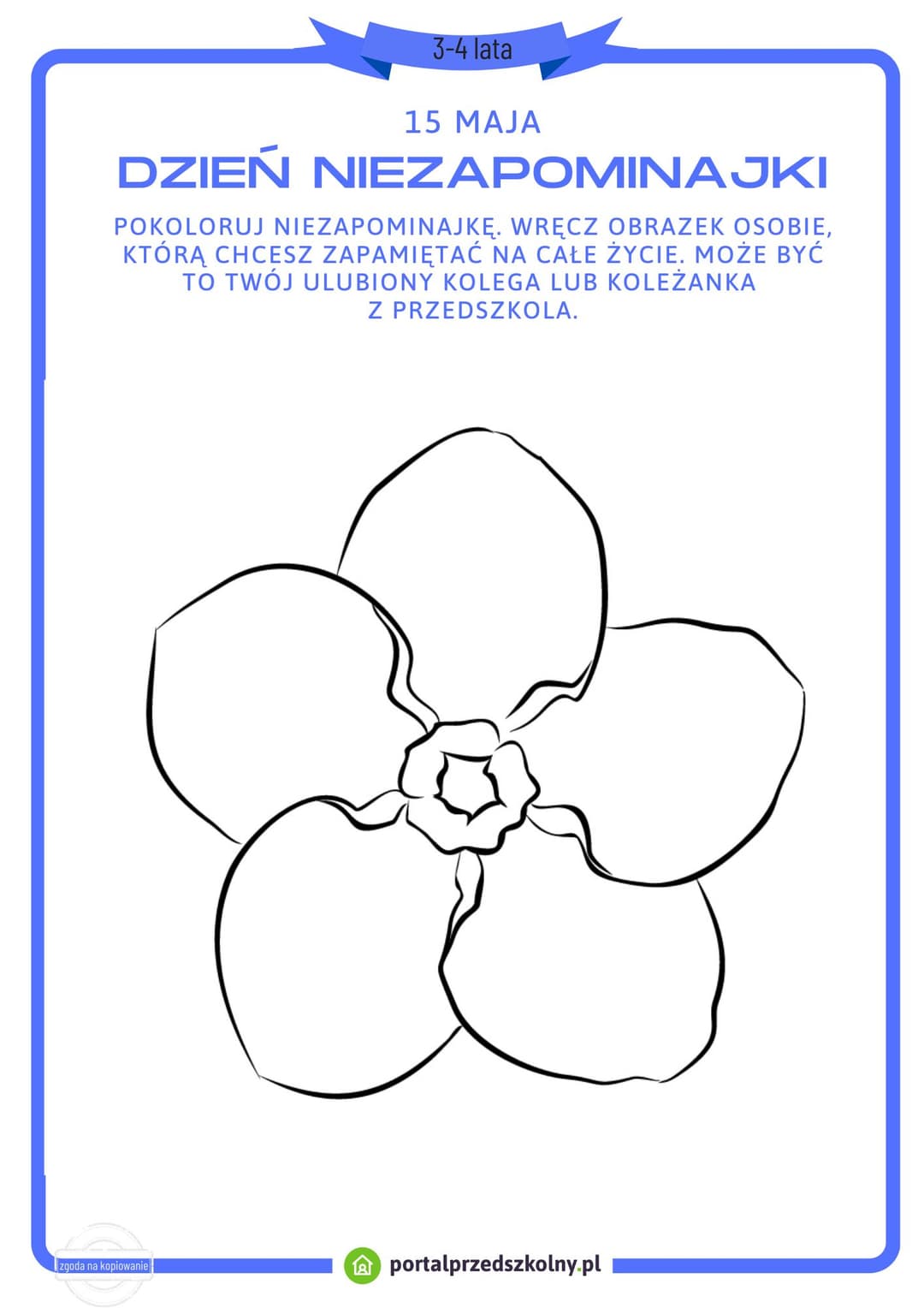 Karta pracy dla 3 i 4-latków na 15 maja (Dzień Niezapominajki)