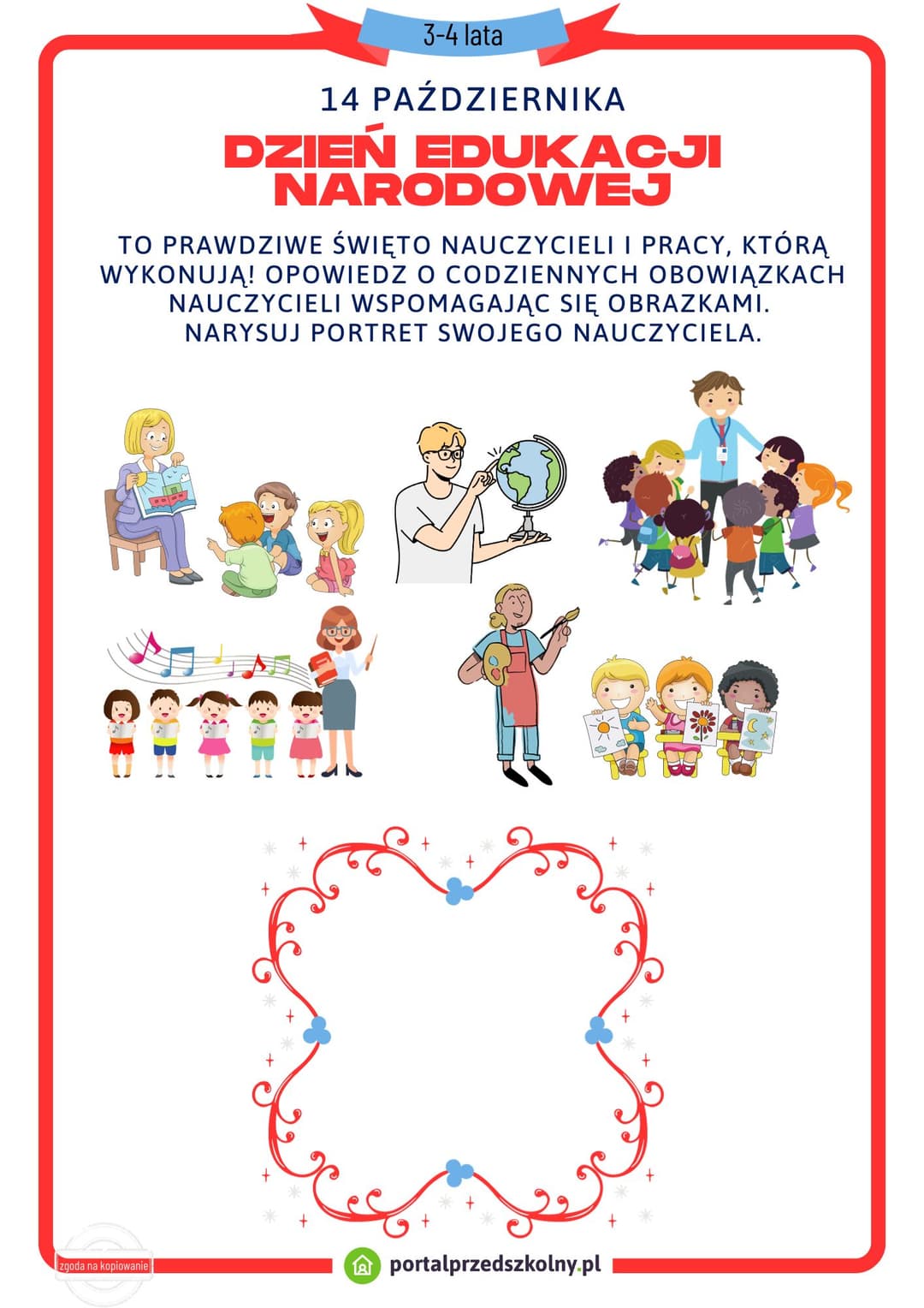 Karta pracy dla 3 i 4-latków na 14 października Dzień Edukacji Narodowej