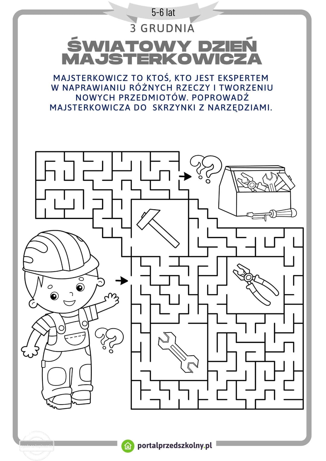Karta pracy dla 5 i 6-latków na 3 grudnia (Światowy Dzień Majsterkowicza)