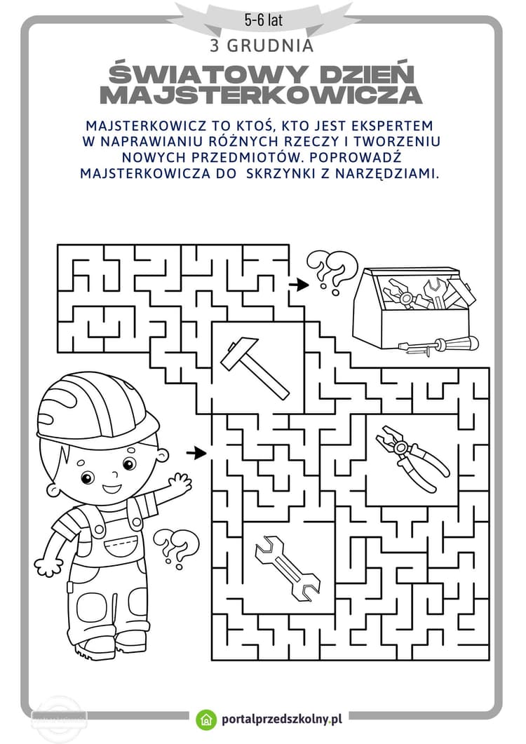 Karta pracy dla 5 i 6-latków na 3 grudnia (Światowy Dzień Majsterkowicza)