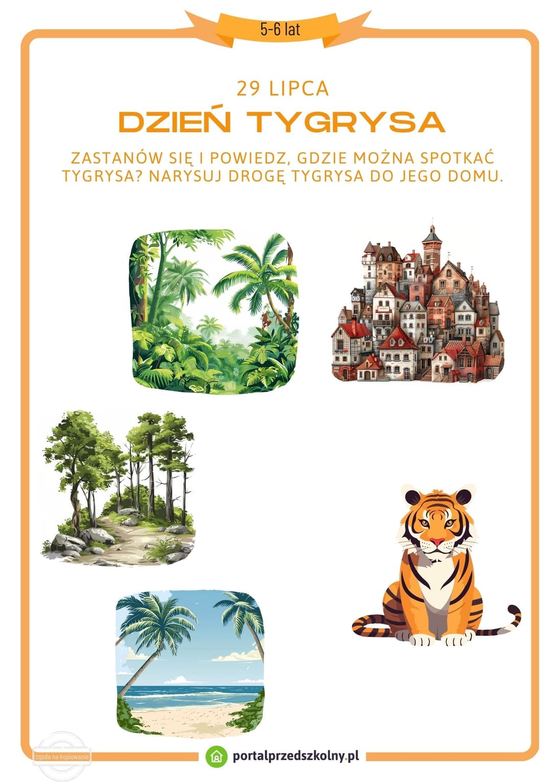   Karta pracy dla 5 i 6-latków na 29 lipca (Światowy Dzień Tygrysa)