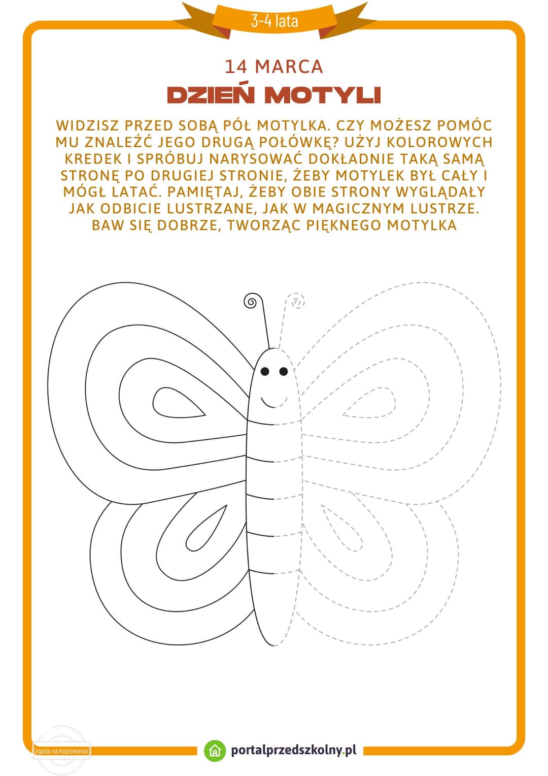 Karta pracy dla 3-4-latków na 14 marca (Dzień Motyli)