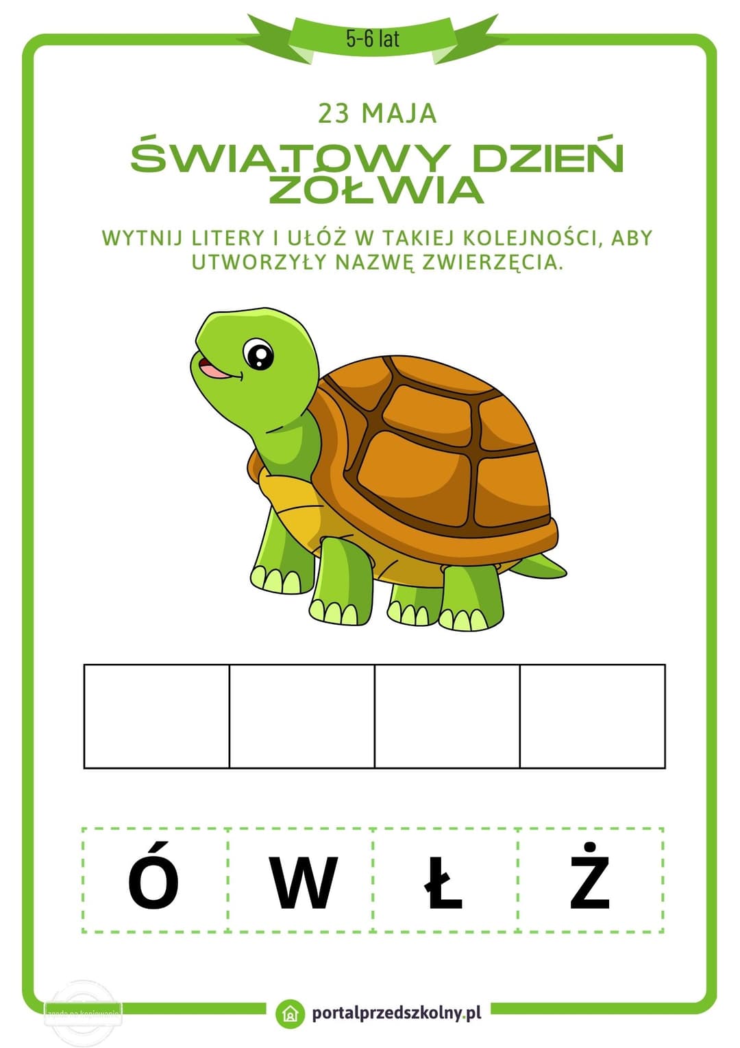   Karta pracy dla 5 i 6-latków na 23 maja (Dzień Żółwia)