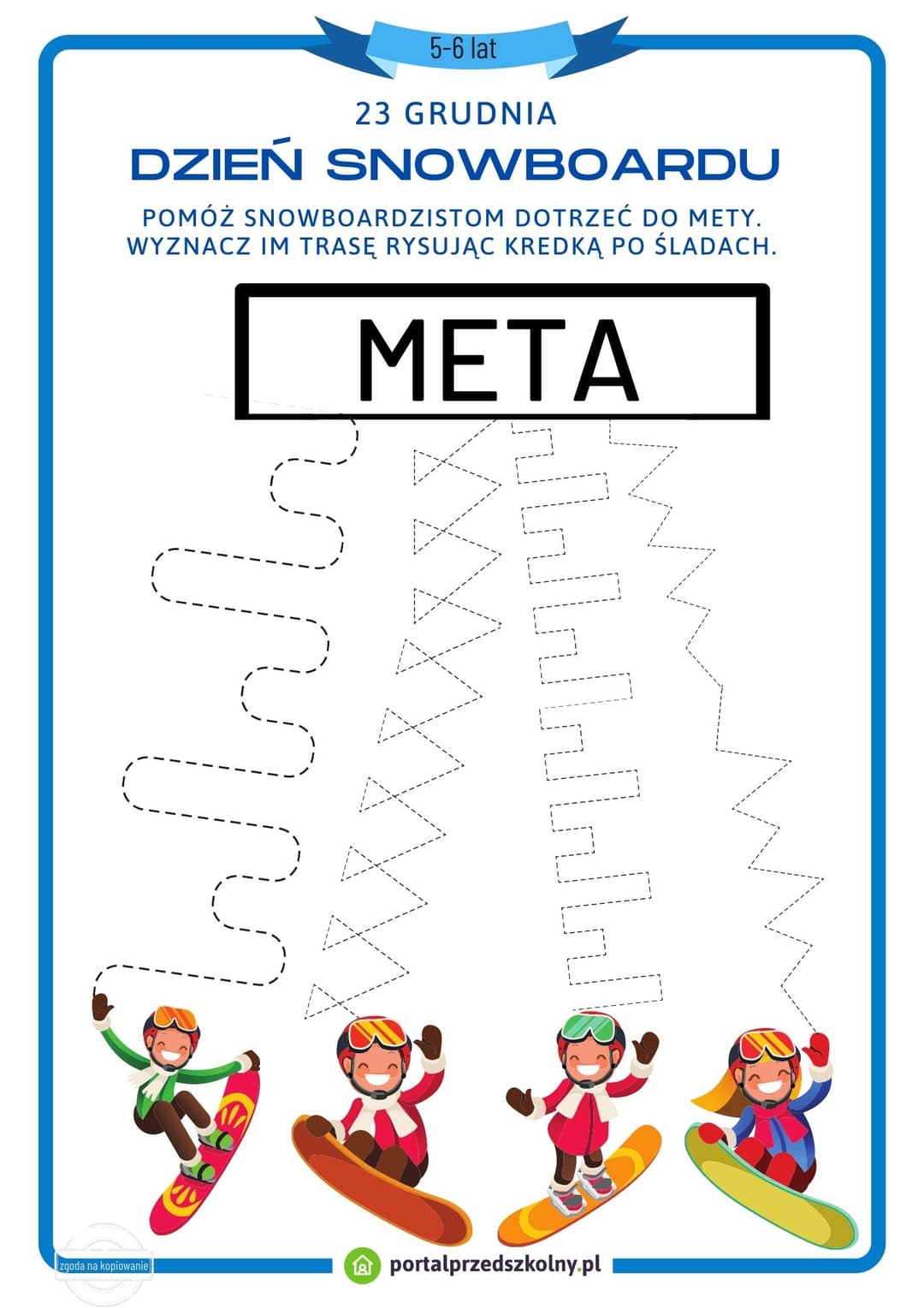 Karta pracy na Dzień Snowboardu 