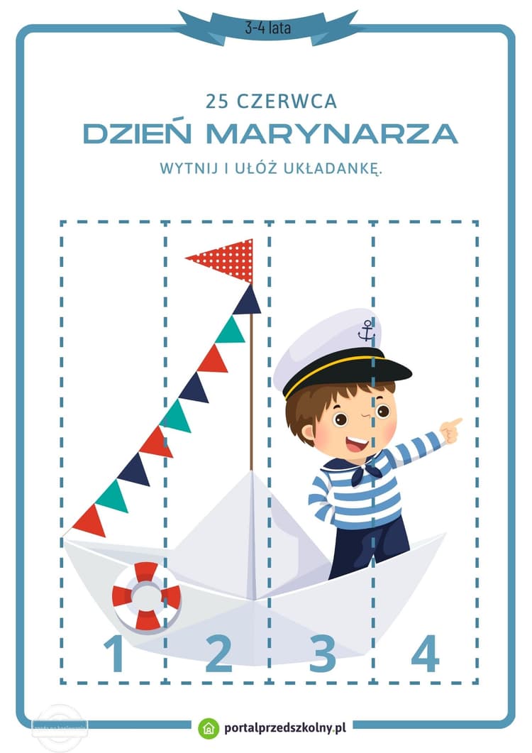   Karta pracy dla 3 i 4-latków na 25 czerwca (Dzień Marynarza)