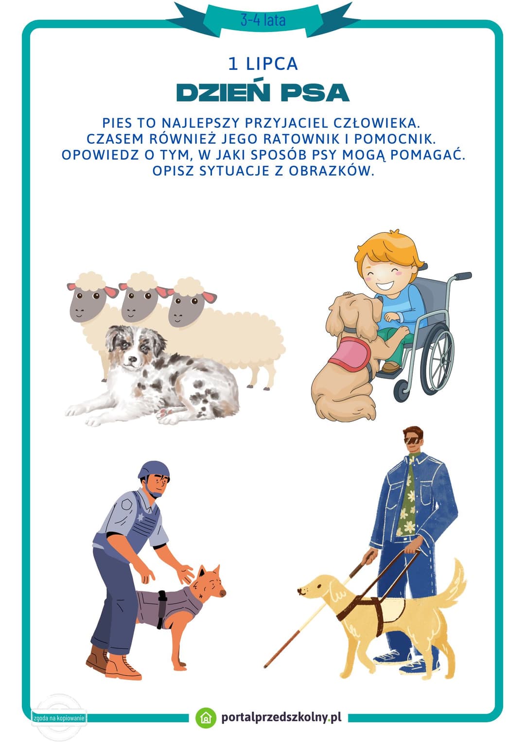 Karta pracy dla 5 i 6-latków na 1 lipca (Dzień Psa) 