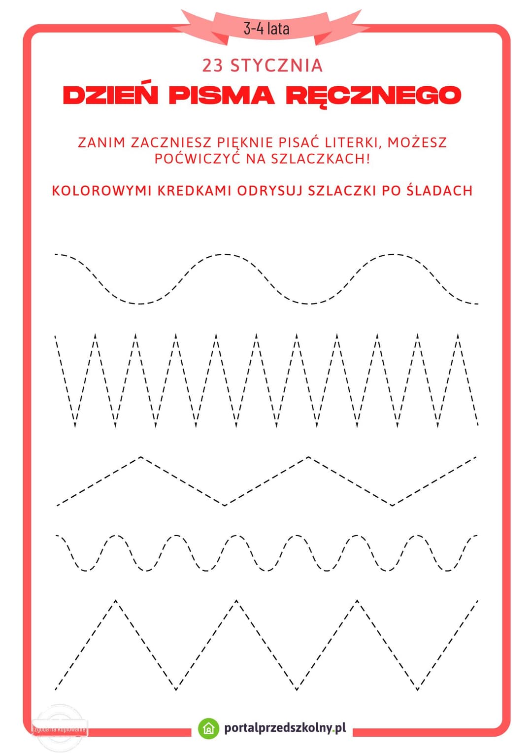  Karta pracy dla 3 i 4 latków na 23 stycznia (Dzień Pisma Ręcznego)