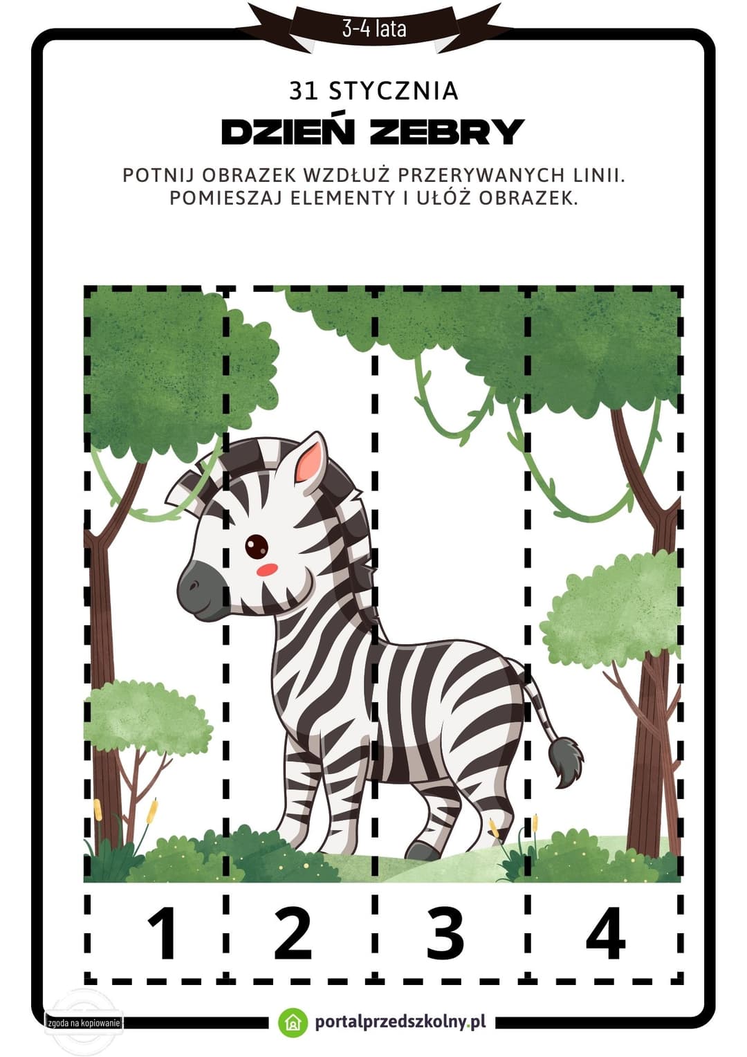Karta pracy dla 3-4-latków na 31 stycznia (Dzień Zebry)