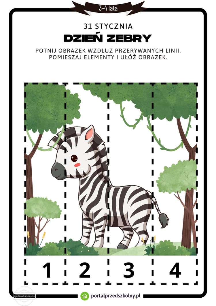 Karta pracy dla 3-4-latków na 31 stycznia (Dzień Zebry)