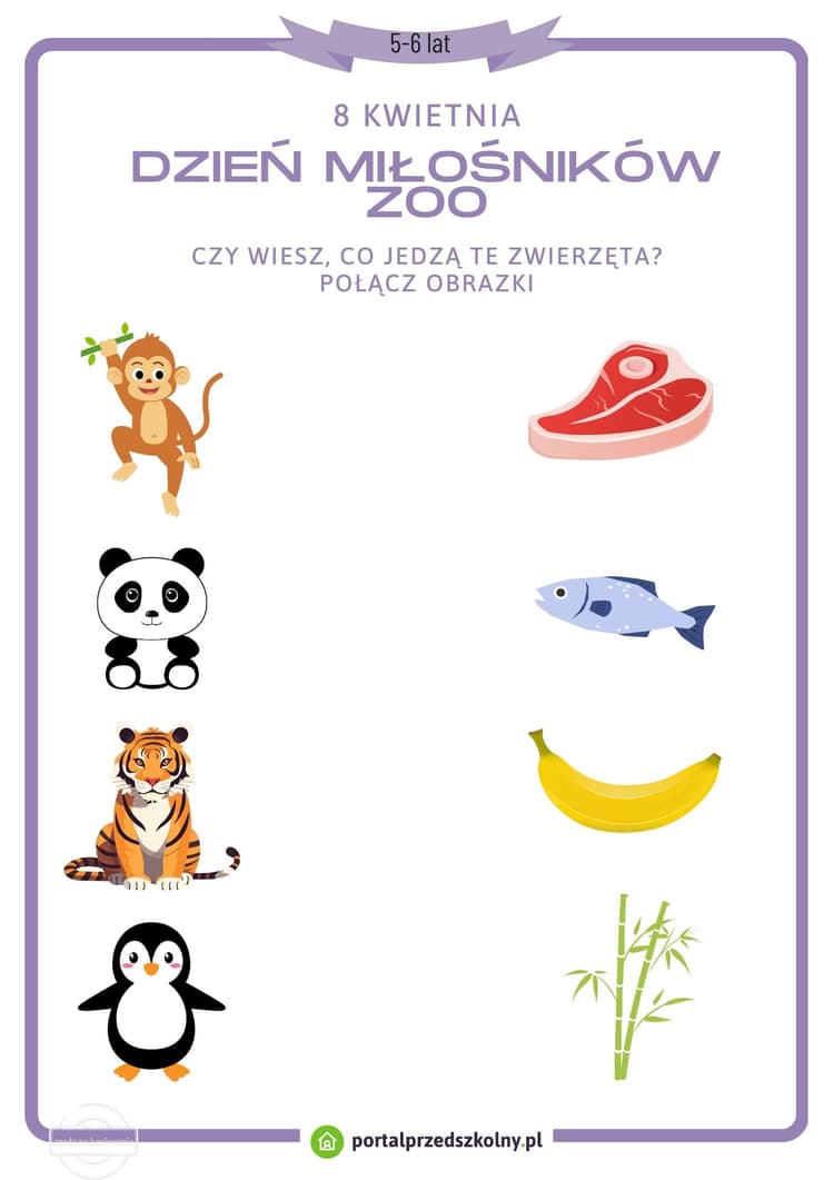 Karta pracy dla 5 i 6-latków na 8 kwietnia (Dzień Miłośników ZOO)