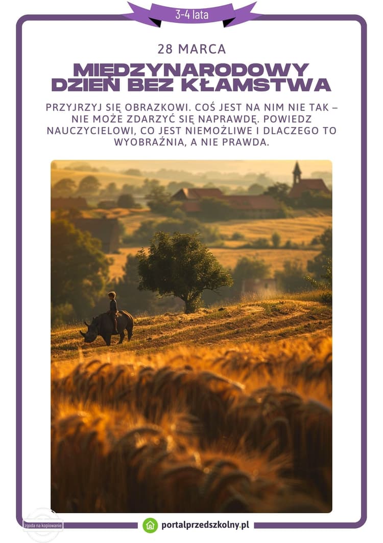 Karta pracy dla 3 i 4-latków na 28 marca (Międzynarodowy Dzień bez Kłamstwa)