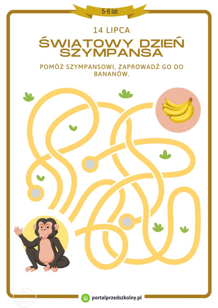   Karta pracy dla 5 i 6-latków na 14 lipca (Światowy Dzień Szympansa)