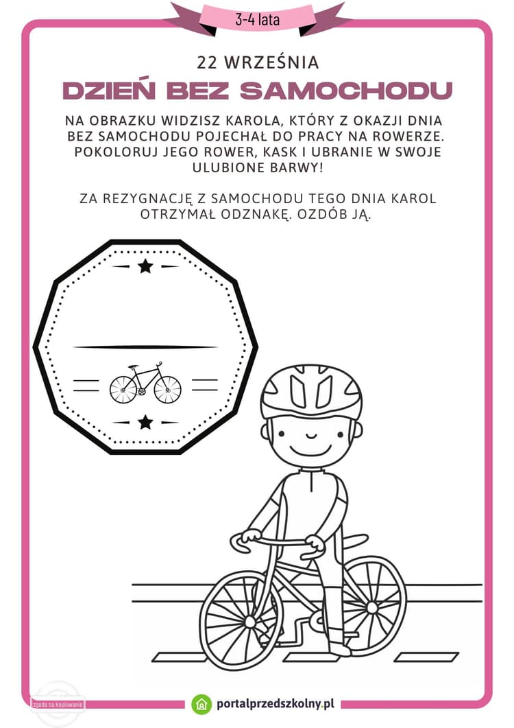 Karta pracy dla 3 i 4-latków na 23 września Dzień Bez Samochodu