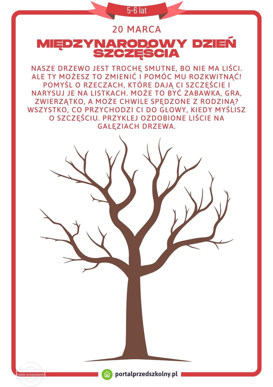   Karta pracy dla 5 i 6-latków na 20 marca (Międzynarodowy Dzień Szczęścia)