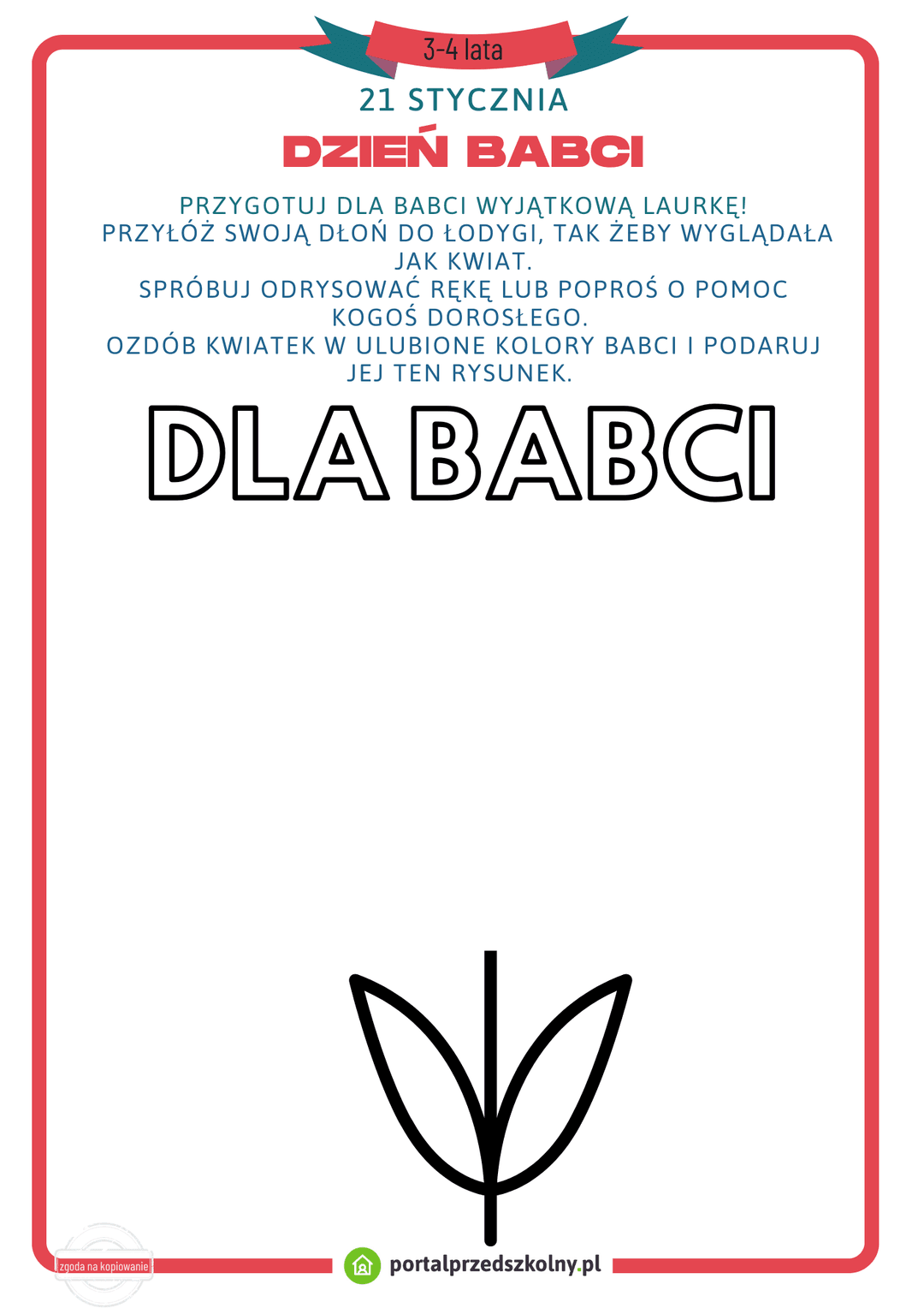Karta pracy dla 3 i 4-latków na 21 i 22 stycznia (Dzień Babci i Dzień Dziadka