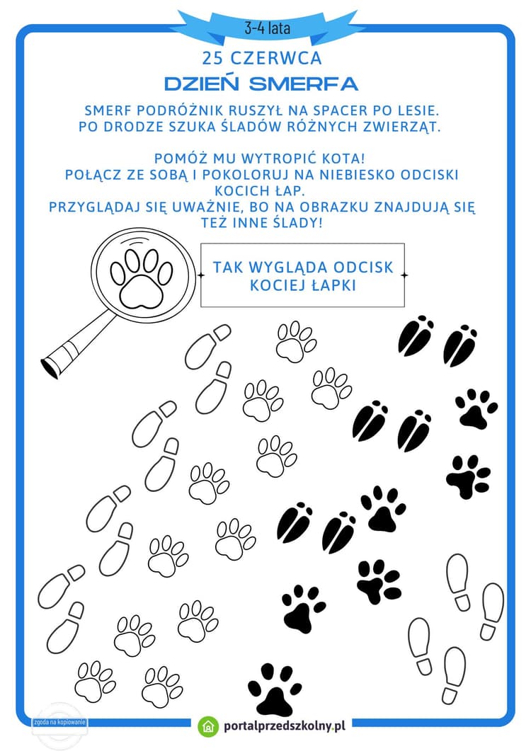 Karta pracy dla 3 i 4-latków na 25 czerwca (Dzień Smerfa)