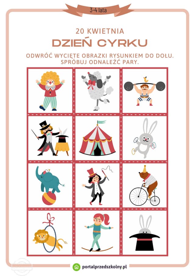  Karta pracy dla 3 i 4-latków na 20 kwietnia (Dzień Cyrku)