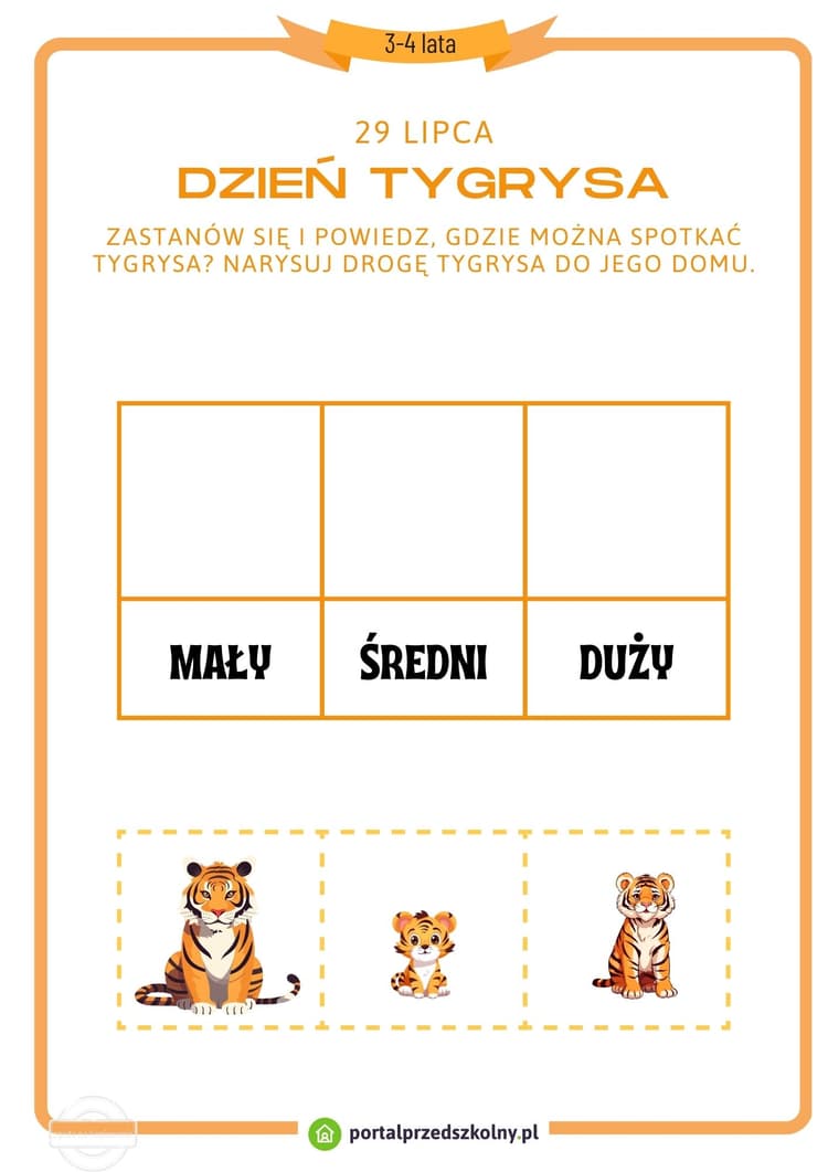   Karta pracy dla 3 i 4-latków na 29 lipca (Światowy Dzień Tygrysa)