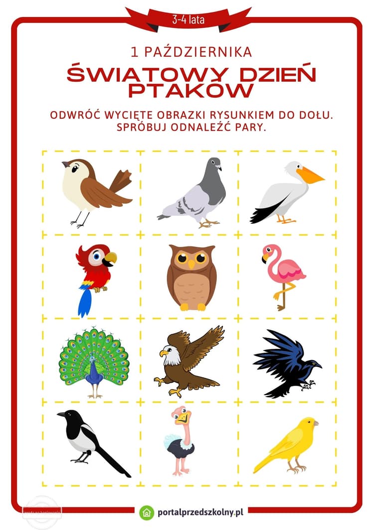  Karta pracy dla 3 i 4-latków na 1 października (Światowy Dzień Ptaków)
