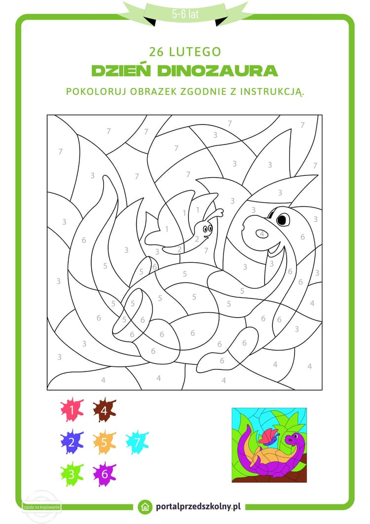 Karta pracy dla 5-6-latków na 26 lutego (Dzień Dinozaura)