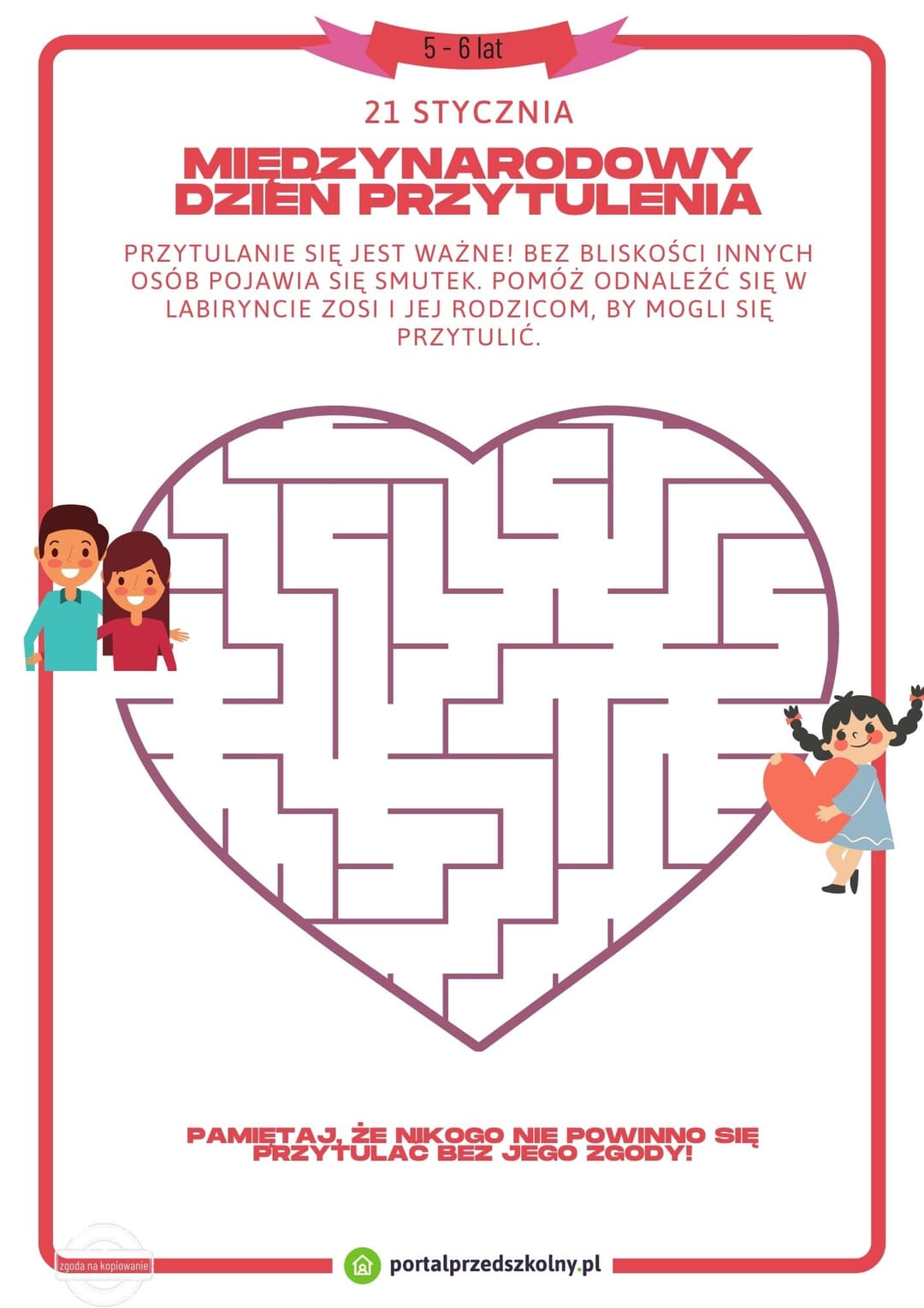   Karta pracy dla 5 i 6-latków na 21 stycznia (Dzień Przytulania)