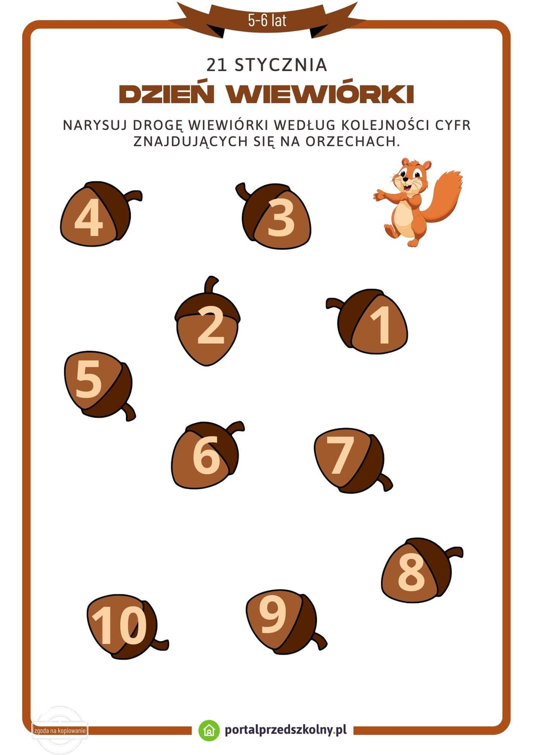  Karta pracy dla 5-6-latków na 21 stycznia (Dzień Wiewiórki)